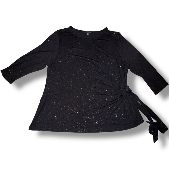 LANE BRYANT 3/4 Sleeve Foil Dot Side-Tie Blouse - Plus 14/16 Black - Picture 3 of 10